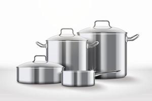 Shiny stainless steel utensils isolated on white background in 3d illustration vector