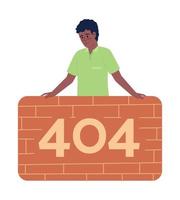 Sad man behind brick wall 404 page not found illustration. Guy flat vector 2D cartoon character on white. Editable error flash message for application, web UX, UI design