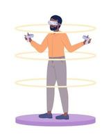 Gamer standing on VR gaming station semi flat color vector character. Editable figure. Full body person on white. Simple cartoon style spot illustration for web graphic design and animation