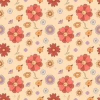 Retro floral decoration seamless pattern background. Fully editable 2D flat color illustration. Trendy cartoon vector graphics. Creative backdrop image for textile, fabric, wallpaper design