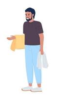 Bearded man holding wet clean towels semi flat color vector character. Editable figure. Full body person on white. Simple cartoon style spot illustration for web graphic design and animation