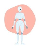 humanoide robot 2d vector aislado Mancha ilustración. parecido a un humano cuerpo estructura. robótica ciencia. plano personaje en dibujos animados antecedentes. vistoso editable escena para móvil, sitio web, revista