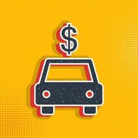 Car, dollar pop art, retro icon. Vector illustration of pop art style on retro background