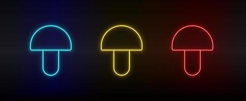 Neon icon set fungus. Set of red, blue, yellow neon vector icon on dark background