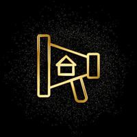 Ads, apartment, house, marketing gold icon. Vector illustration of golden particle background. Real estate concept vector illustration .