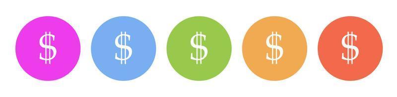 Multi colored flat icons on round backgrounds. Dollar multicolor circle vector icon on white background