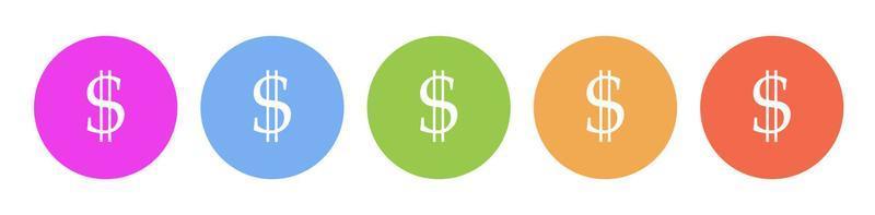 Multi colored flat icons on round backgrounds. Dollar multicolor circle vector icon on white background