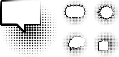 Set of blank template in Pop Art style. Vector Comic Text Speech Bubble Halftone Dot Background. Empty Cloud of Comics book dialog Space for Cartoon Box pop-art. Set of Pop Art