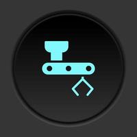 Dark button icon Mass production mechanical arm. Button banner round badge interface for application illustration on darken background vector