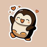 Cute Baby Penguin love and happy expression sticker, flat cartoon style vector illustration with isolated background