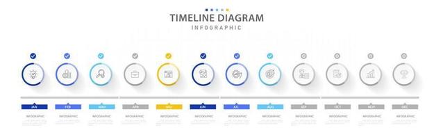 plantilla infográfica para negocios. Calendario de diagrama de línea de tiempo moderno de 12 meses, infografía vectorial de presentación. vector