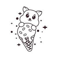 linda perro y hielo crema kawaii estilo colorante libro vector