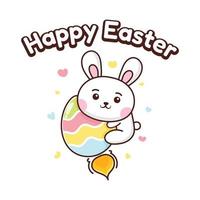 illustration of a bunny hugging an egg rocket celebrating easter kawaii style vector