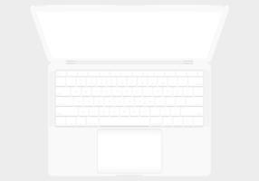 Realistic closeup top view white modern laptop mock up isolated on background. minimal monochrome computer notebook with empty screen. blank copy space on mobile computer. vector illustration photo