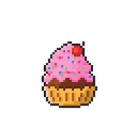 strawberry cake in pixel art style vector