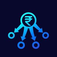 diversification, diversified portfolio icon with rupee, indian money vector