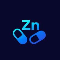 zinc capsules, Zn mineral icon, vector