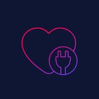 heart with electric plug, line vector icon