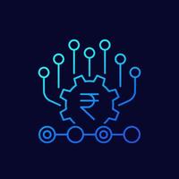 financial operations icon with indian rupee, line design vector