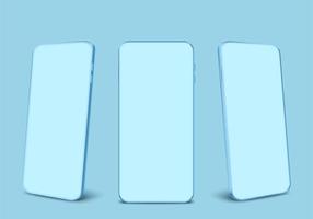 realista 3d azul monocromo teléfono inteligente Bosquejo aislado en antecedentes. pastel color móvil teléfono colección con Copiar espacio. negocio tecnología vector ilustración foto