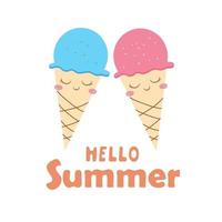 cute cartoon ice cream with the inscription hello summer vector