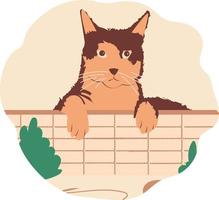 gato día ilustración, linda gato sentado en pared vector