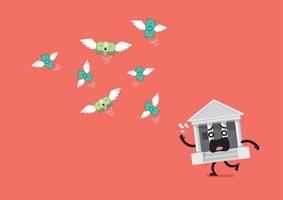 Money flying away from bank character vector