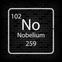 Nobelium neon symbol. Chemical element of the periodic table. Vector illustration.