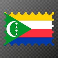 Postage stamp with Comoros flag. Vector illustration.