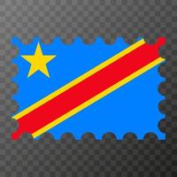 Postage stamp with Democratic Republic of the Congo flag. Vector illustration.