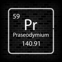 Praseodymium neon symbol. Chemical element of the periodic table. Vector illustration.