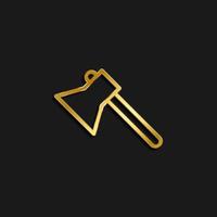 axe, hatchet gold icon. Vector illustration of golden dark background .