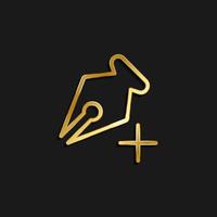 add, anchor, pen gold icon. Vector illustration of golden dark background .