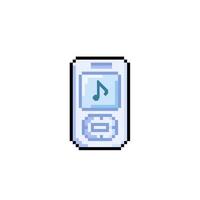 jugador música con música icono en píxel Arte estilo vector