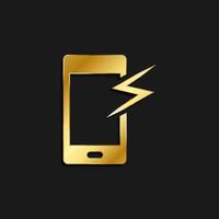 broken, phone, mobile gold icon. Vector illustration of golden style icon on dark background