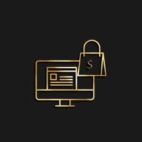 Shopping, online ,key, money gold icon. Vector illustration of golden icon on dark background