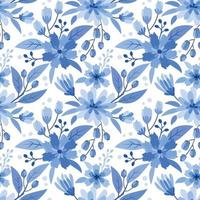 Blue monochrome flower design seamless pattern. vector