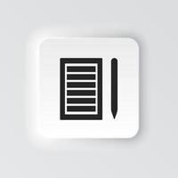 Rectangle button icon Paper list pencil. Button banner Rectangle badge interface for application illustration on neomorphic style on white background vector