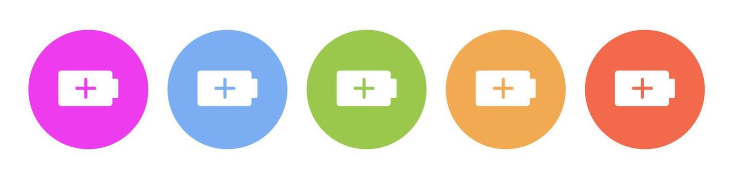 multi de colores icono cargar añadir batería. botón bandera redondo Insignia interfaz para solicitud ilustración en blanco antecedentes vector