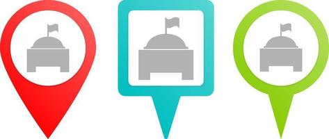 Monumental building pin icon. Multicolor pin vector icon, diferent type map and navigation point.