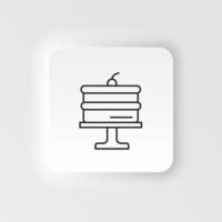 Neumorphic style food and drink vector icon. Black line Cake icon isolated . Happy Birthday on neumorphism white background