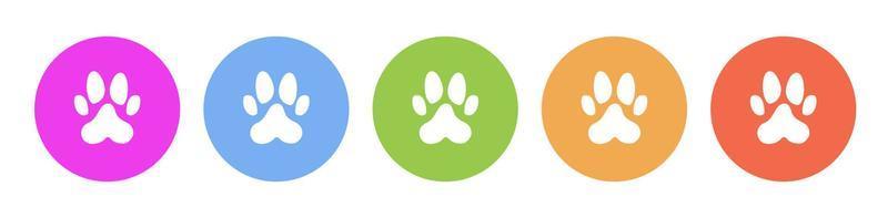 Multi colored flat icons on round backgrounds. Dog paw print multicolor circle vector icon on white background