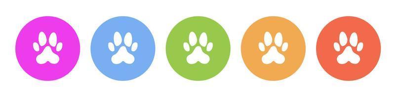 Multi colored flat icons on round backgrounds. Dog paw print multicolor circle vector icon on white background