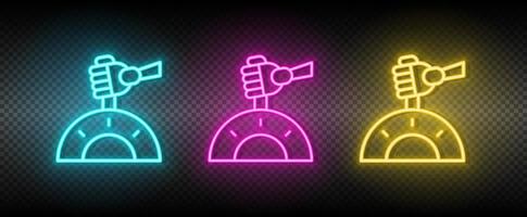 cybernetic arm, robot control neon icon set. Technology vector illustration neon blue, yellow, red icon set