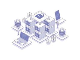 Database Isometric Illustration Lineal Color. Suitable for Mobile App, Website, Banner, Diagrams, Presentation, and Other Graphic Assets. vector