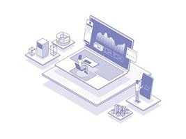 Product analytics Isometric Illustration Lineal Color. Suitable for Mobile App, Website, Banner, Diagrams, Presentation, and Other Graphic Assets. vector