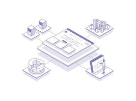 Website analytics Isometric Illustration Lineal Color. Suitable for Mobile App, Website, Banner, Diagrams, Presentation, and Other Graphic Assets. vector