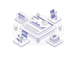 Investment analytics Isometric Illustration Lineal Color. Suitable for Mobile App, Website, Banner, Diagrams, Presentation, and Other Graphic Assets. vector