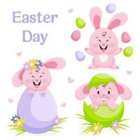 easter pink cartoon bunny set vector