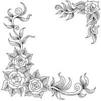Hand drawn outline art flower wedding set design vector